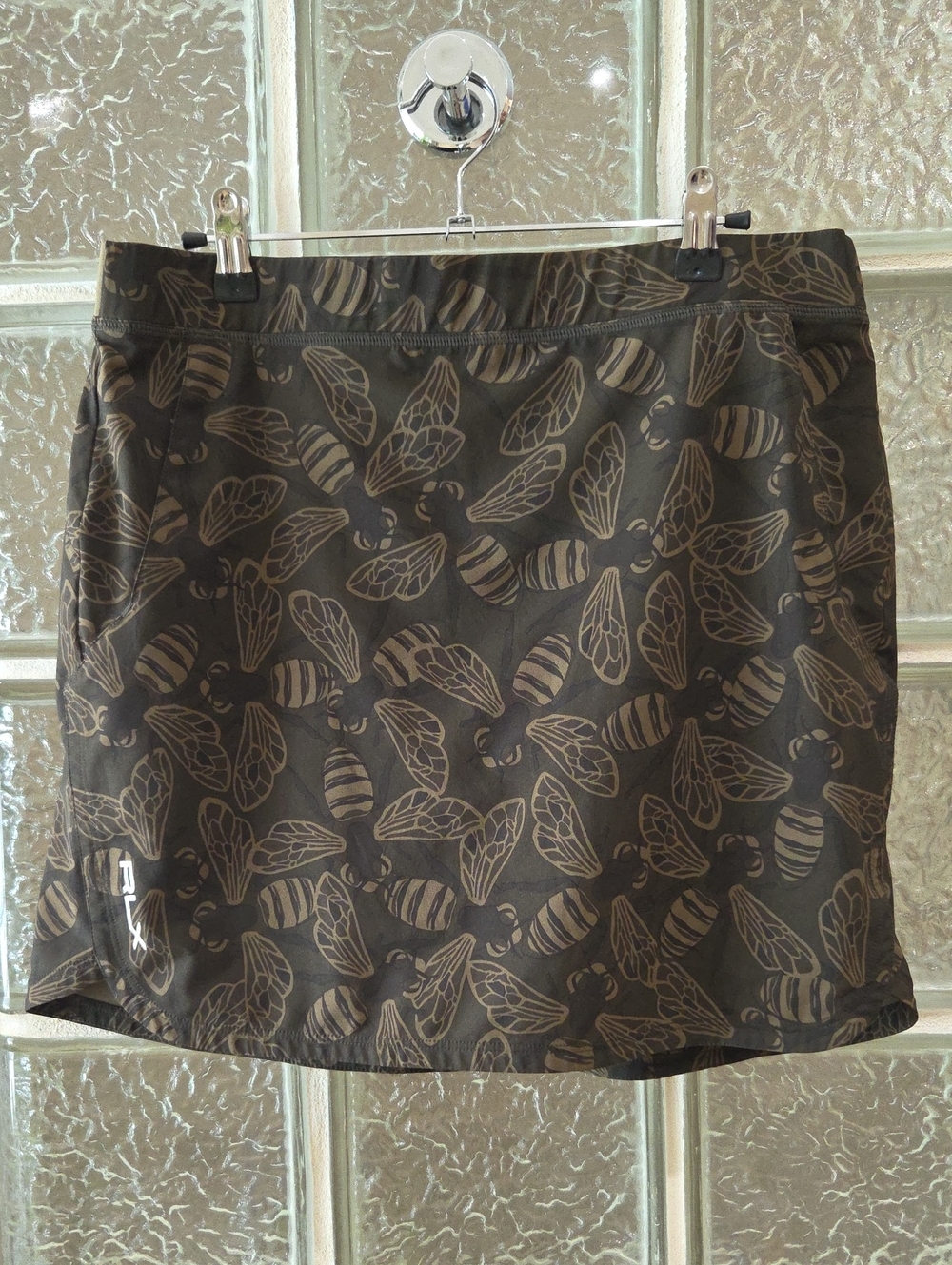 RLX Ralph Lauren Women's Dark Olive Green Bee Pattern A-Line Skort Activewear M